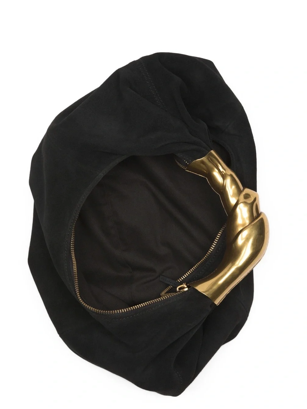 Black Suede Hobo Bag with Gold Twist Handle
